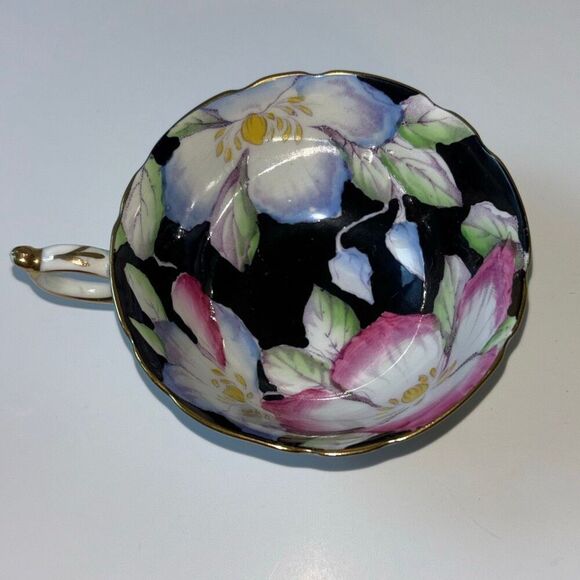 Paragon Tea Cup & Saucer HM the Queen Mary by Appointment teal/gold - Picture 3 of 12